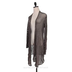 Net Cardigan Sweater M Brown Duster Y2K Vintage Whimsigoth Artsy Witchy Ren Fest